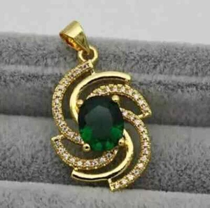 2Ct Oval Cut Lab Created Emerald Women's Fancy Pendant 14K Yellow Gold Plated - Picture 1 of 4