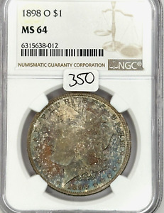 1898-O Morgan Dollar US $1 Silver, Wild Complex Color Toner! NGC MS-64
