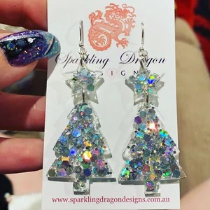 Holographic Christmas Tree Earrings Large - Picture 1 of 1