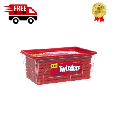 Twizzlers Twists Strawberry Flavored Licorice Style Low Fat Candy, Tub 5 lb