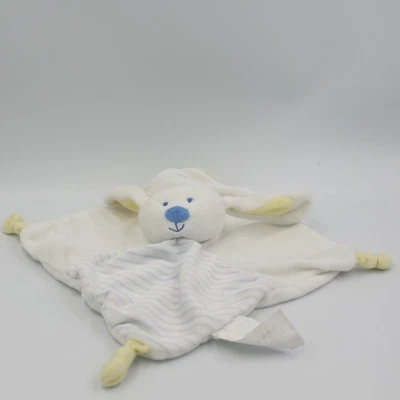 Doudou plat lapin blanc jaune bleu rayé BRIOCHE LA HALLE KIMBALOO - 28229 - Photo 1/2