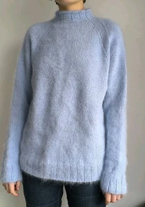 Hermoso suéter tejido a mano, angora 80% Italia, azul - Imagen 1 de 9