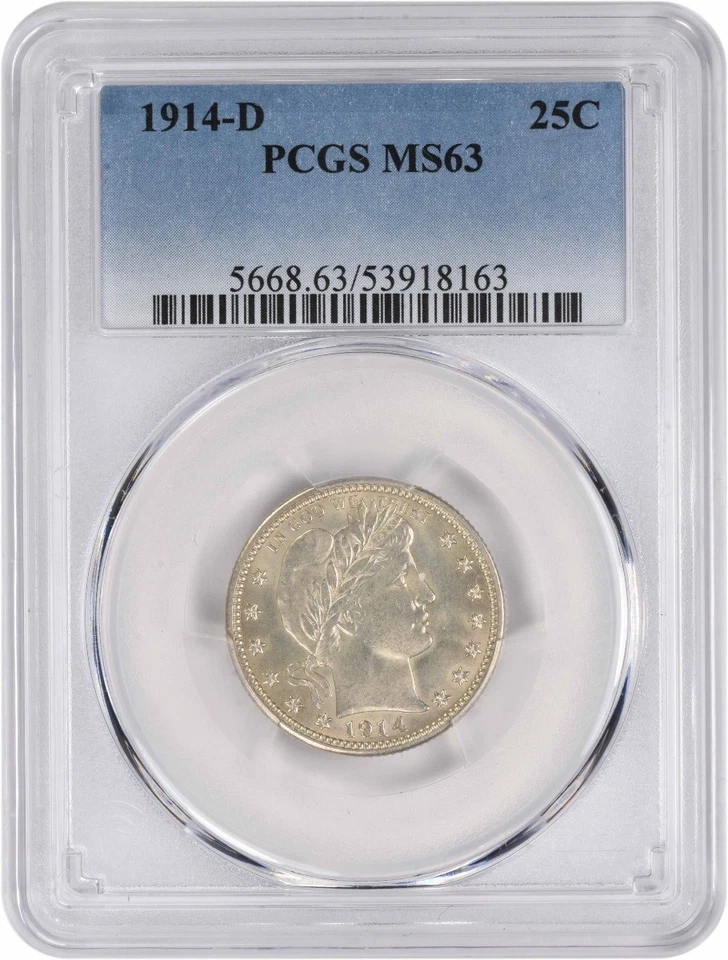1914-D Barber Silver Quarter MS63 PCGS - Image 1 of 2