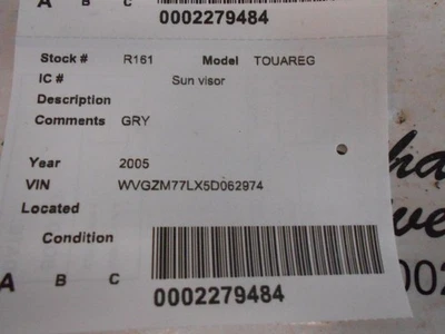 Driver Left Sun Visor Illuminated Fits 04-10 TOUAREG 208525 Foto 1 de 4