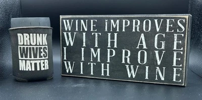 [DECORACIÓN RÚSTICA DEL HOGAR] “El vino mejora con la edad mejoro con el vino” [Letrero de caja] Foto 1 de 4