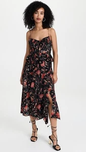 Ulla Johnson Black Floral Ruffle Silk Renata Midi Dress NWT $820, Size 8 - Picture 1 of 9