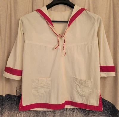 Vintage 1920's Women's Cotton Duck Middy Blouse Pullover, M/L  -Good Condition - Image 1 of 4