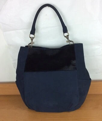 Rare LIEBESKIND BERLIN Navy Blue Suede Leather With Calf Hair Shoulder Bag VTG - Image 1 of 4