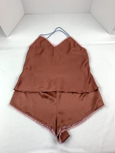 Victoria Secret Women's 2 Piece Silk Satin Pajamas Brown & Light Blue - XL - Picture 1 of 14