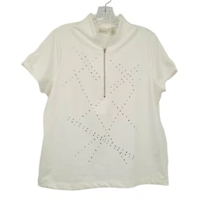 Zenergy by Chico's Women's Abstract Zip-Neck Top White Size 1 - Picture 1 of 8