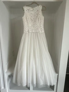 vintage tadashi shoji wedding dress Gown Cream 10 tulle lazer cut - Picture 1 of 11