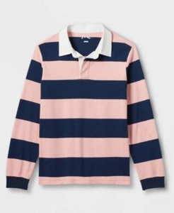 Art Class Rugby Polo Kids XS (4/5) Striped Long Sleeve Navy Blue Pink NWT - Picture 1 of 6
