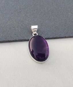Natural Amatista Violeta Cabujón Sólido 925 Colgante de Plata de Ley - Imagen 1 de 6