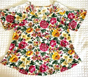 Stem & Vine Floral Top Short Sleeve Lace Shoulder Stretch Cottagecore NWT 2X - Picture 1 of 10