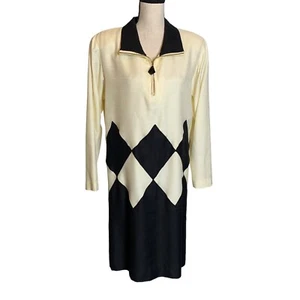David Warren New Yorkl Dress Womens 6 Diamond Pattern Ivory Black Union Made VTG - Picture 1 of 13