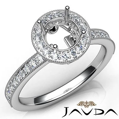 Round Semi Mount Halo Pave Set Diamond Engagement Milgrain Ring Platinum 0.5Ctw - Image 1 of 4