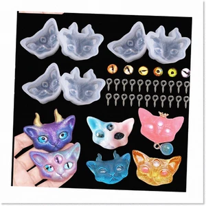 6Pcs/Set Cat Head Silicone Epoxy Resin Mold with 15Pcs Crystal Cat s - DIY Tool - Picture 1 of 7