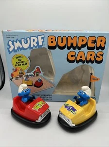 VTG 1980's PEYO Smurf Galoob Battery Bumper Cars Toy Set Electronic Box WORKS - Picture 1 of 5
