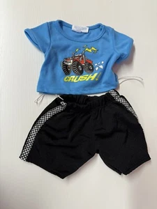 Build A Bear Outfit Black Checkered Shorts Crush Truck Shirt - Picture 1 of 5