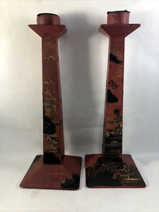 Bastoncini candela giapponese laccato rosso Urushi 10" fatti a mano vintage decorazione asiatica - Foto 1 di 12