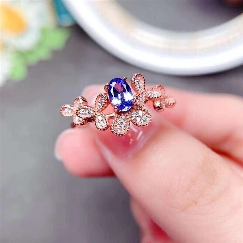 Anel de aliança de casamento 2 quilates corte oval simulado azul tanzanita folheado a ouro rosa 14k - Imagem 1 de 1