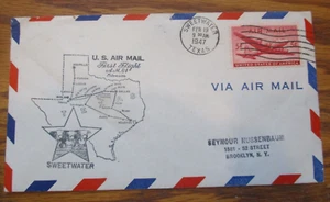 COVER CACHET FIRST FLIGHT AIR MAIL 1947 "ROUTE A.M. 64 SWEETWATER, TEXAS - Picture 1 of 4