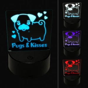 Pugs and Kisses Hugs Adorable Dog Hearts 3D Illusion LED Night Light Sign Lamp - Picture 1 of 6