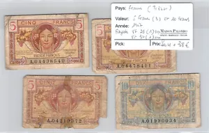 4 BILLETS FRANCE - TRÉSOR - 5 FRANCS (3) ET 10 FRANCS - 1947 - Imagen 1 de 2