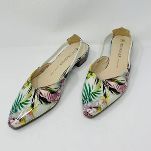 Peter Kaiser Patent Leather Sling Back Flats  Womens 8/39 Tropical Print Floral - Picture 1 of 18