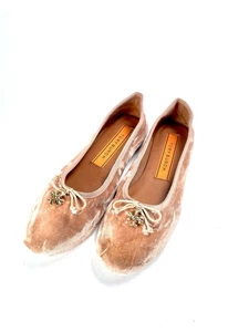 Tory Burch Damen 8M LogoCharm Ballerinas Schuhe Rouge Beige Samt Slipper Preppy - Bild 1 von 14