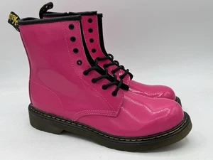 Dr. Martens 1460 Hot Pink Combat Ankle Boot Size 6Y Lace Up Patent Lamper - Picture 1 of 6