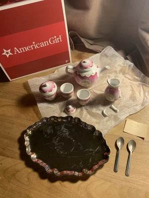 American Girl Felicity Colonial PARTIAL Pink Tea Set, Some Damage, Original Box - Image 1 of 3