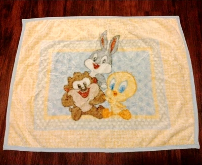 Baby Looney Tunes Plush Blanket Bugs Bunny Tweety Bird and Taz 30" X 39" Nursery - Image 1 of 4
