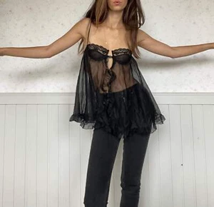 Vintage sexy sheer black babydoll, See through negligee, Cute romantic evening l - Picture 1 of 7