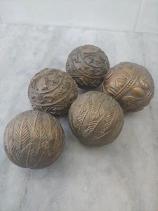 Decorative Resin Ornate Balls Set of 5 Brown & Gold Tones Various styles 2,2,1 - Picture 1 of 9