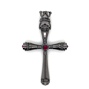 925 Sterling Silver Ruby Crown Cross Pendant Charm 16.3 Grams - Picture 1 of 6