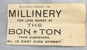 1897 Bon Ton Millinery Print Ad East King St. 31/4” X 2” B5 - Picture 1 of 1