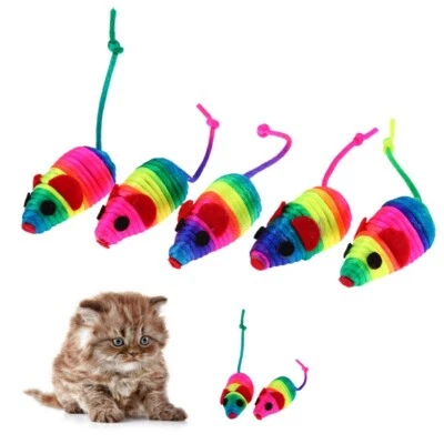 5Pcs Cat Toys Mouse Colorful Sound Toy For Cats Kitten Plush Bite Funny Playing - Image 1 of 4