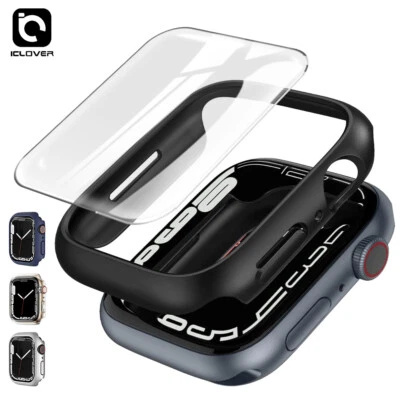 ICLOVER For Apple Watch Series 7 41/45MM Bumper Hard Case + 3D Glass Screen Protector
