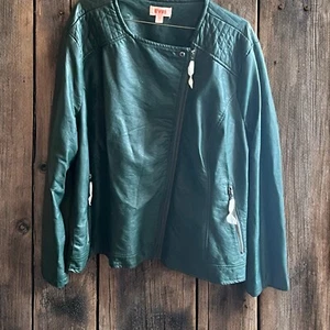 EVRI NWT 3XL Jacket Faux Leather HUNTER Green Plus Size Women’s - Picture 1 of 16