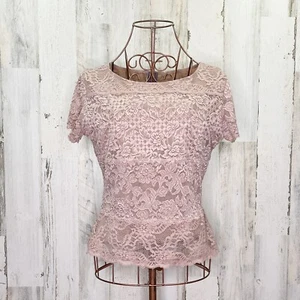 Vintage Blush Pink Floral Lace Short Sleeve Top M Coquette Cottagecore Y2k USA - Bild 1 von 7