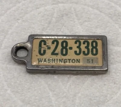 RARE VTG DAV Disabled Veterans Mini License Plate Key Chain Ring WASHINGTON 1951 - Image 1 of 4