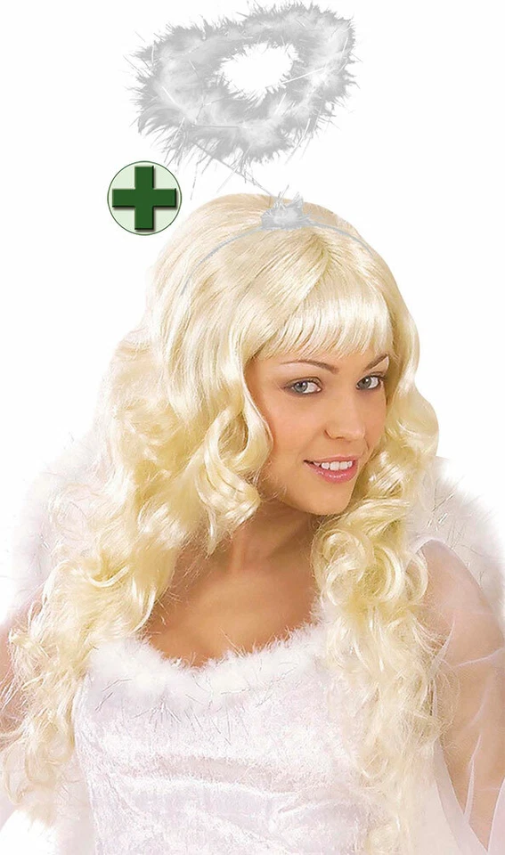 70033-WIDMANN Blonde Perücke Engel Weihnachten mit Heiligenschein Engelsperücke für Damen KK