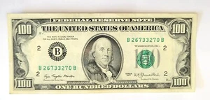 1977 $100 One Hundred Dollar Bill, Federal Reserve Note Serial # B26733270B - Picture 1 of 2