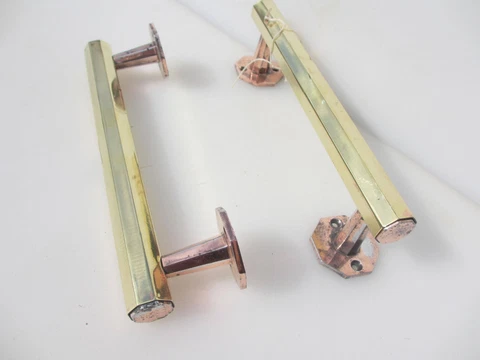 Vintage Brass Door Handles Shop Pulls Antique Old Rail Copper Octagon Deco 10" Cover