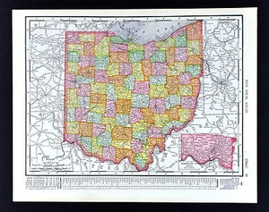 1908 Rand McNally Map - Ohio - Cleveland Columbus Cincinnati Toledo Sandusky - Picture 1 of 1