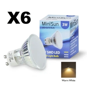 MiniSun / Value Lights 3W SMD 3000K WARM WHITE GU10 Energy Saving LED Light  x 6 - Picture 1 of 9