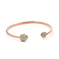 Solid 925Silver Rose Gold Plated Jewelry Green Aventurine Gemstone Cuff Bracelet