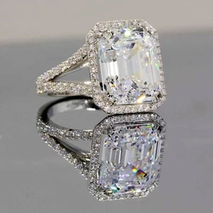 4.65Ct Emeral Lab-Created Diamond Impressive Engagement Wedding Ring 14K W/Gold - Picture 1 of 4