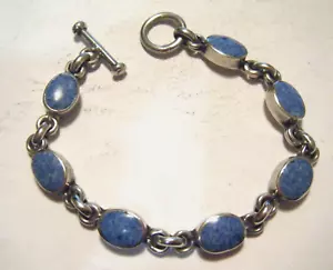 Pulsera de plata esterlina vintage de 7,5" denim azul lapislázuli cierre de palanca México - Imagen 1 de 8